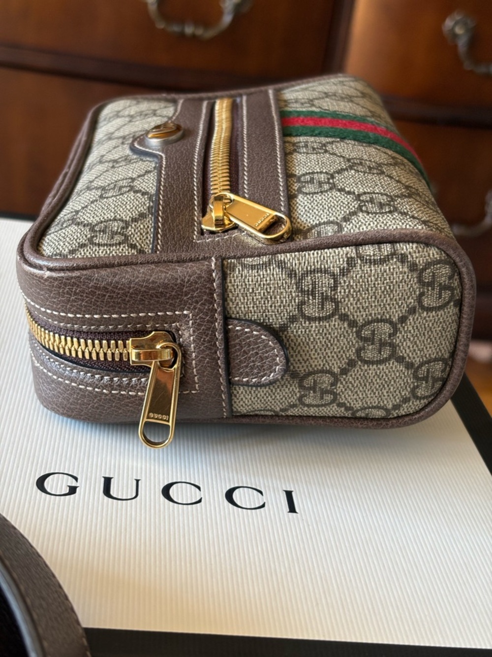 Gucci GG Supreme Canvas Ophidia Small belt Bag - Brown/Tan/Green-Red Stripe - Picture 9 of 15